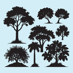 Fototapeta premium Set of plant and tree with its silhouette