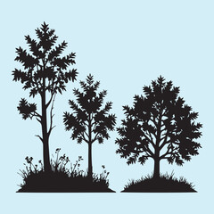 Set of plant and tree with its silhouette