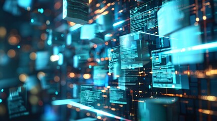 Depiction of machine learning in document analysis, with AI tools organizing and extracting insights from complex documents