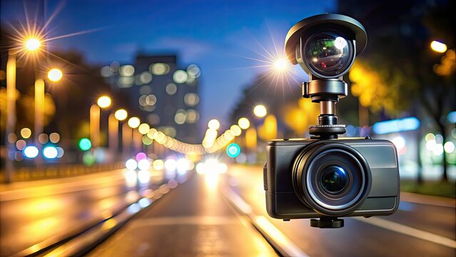 Night vision dashcam capturing footage with wide-angle lens, night vision, dashcam, camera