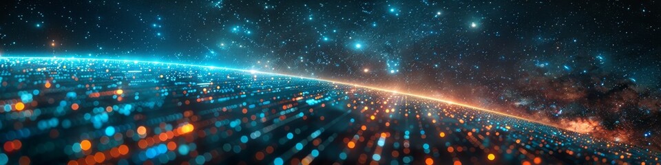 Obraz premium A large city wall and buildings with futuristic technology and visible code. 