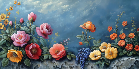 パネルの壁アート、壁の装飾、花のデザインの大理石の背景