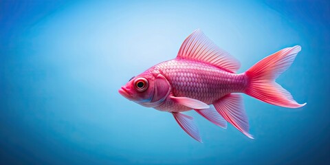 Fototapeta premium Pink fish swimming gracefully on a vibrant blue background, pink, fish, vibrant, blue, aquatic, underwater, swim, graceful