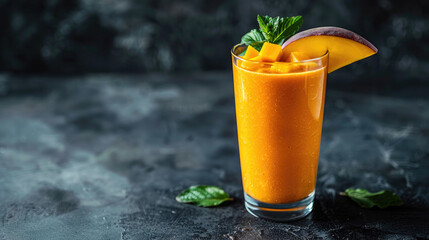 Obraz premium Refreshing Mango Smoothie in a Glass with Fresh Mint Leaves