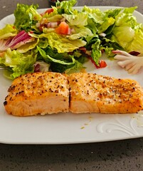 Grilled Salmon Steak and Salad