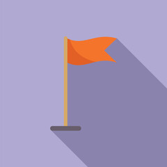 Orange flag waving on flagpole casting a long shadow