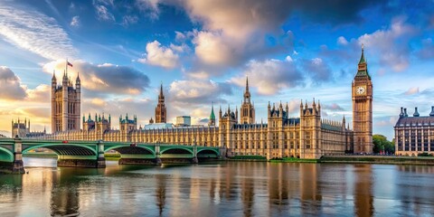 Obraz premium Panoramic view of Houses of Parliament and Westminster Bridge in London during covid19 lockdown