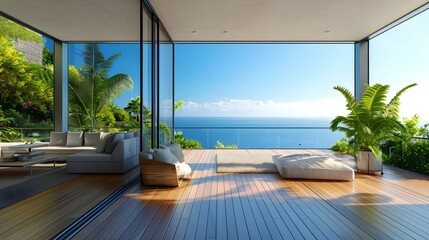 Fototapeta premium Beautiful interior view of a modern villa from veranda
