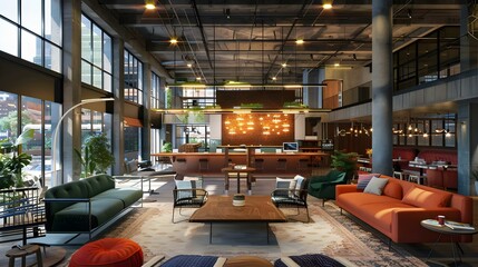 Contemporary coworking interior with banner