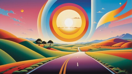 Abstract wallpaper background painting road sun