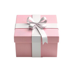 Obraz premium A pink gift box with a white ribbon and bow.
