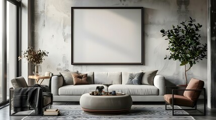 Stylish Living Room Interior with Abstract Frame