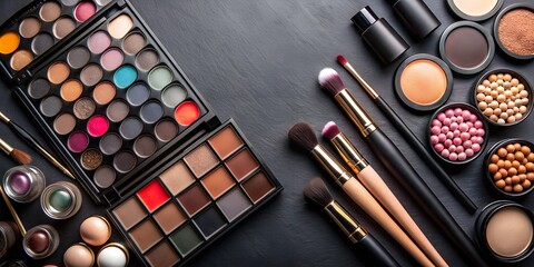 Professional Makeup Displayed on Dark Background