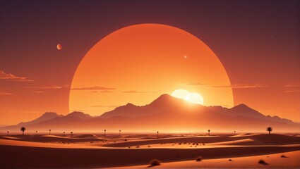 Abstract wallpaper background painting sunset large sun