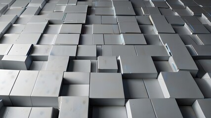 Rectangular, 3D Wall background with tiles. Futuristic, tile Wallpaper with White, Polished blocks. 3D Render Generative AI