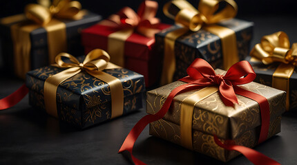 luxurious purple gold gift boxes christmas birthday present shopping background