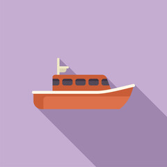 Orange rescue boat sailing on a purple background, marine rescue concept