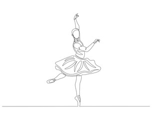 Continuous one line drawing of woman ballet dancer. Single line drawing illustration of ballet dancer. Ballerina concept line art. Editable outline.