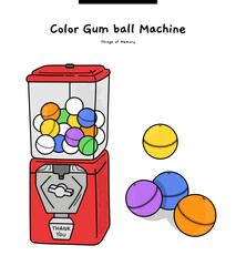 This illustration is a 'ball game' in which a ball containing a toy comes out at random when you put a coin in it and turn it.
