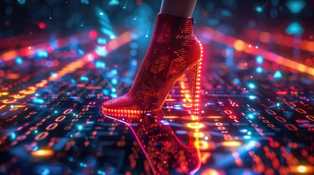 Futuristic High Heels: Fashion and Technology Merge in Neon Cyberpunk Cityscape