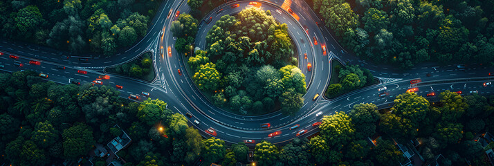 Aerial view of forest road and winding with red car on top in the style of synthetisminspired,
Aerial View of Winding Road Surrounded by Trees

