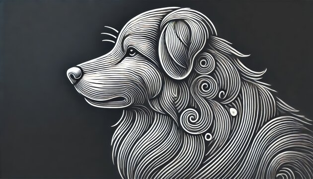 A stylized dog, showing a side profile with intricate line work and shading.