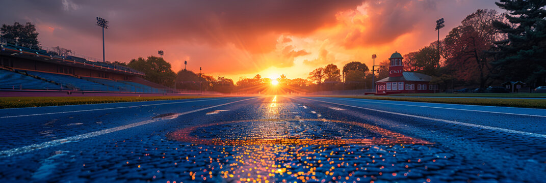  Silent Steps on the Track,
 Track and field at sunset. A sunset on a track at nittany lions football stadium