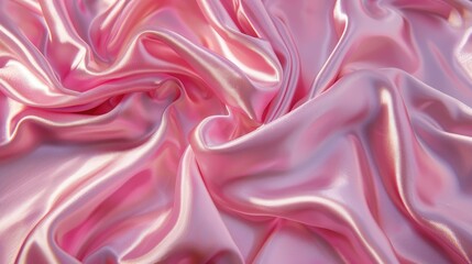 Fototapeta premium Soft pink silk fabric with crumpled satin texture on pastel background