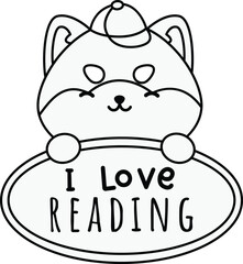 a vector of a dog with a quote of I love reading in black and white coloring