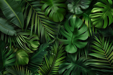 Textura de folhas tropicais verdes com luz suave criado com IA generativa, destacando padrões naturais e tonalidades vibrantes