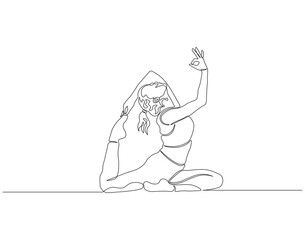Continuous one line drawing of yoga. Single line drawing illustration of women yoga pose. Yoga, Meditation, Healty body, Relaxtation, International day of peace concept line art. Editable outline.