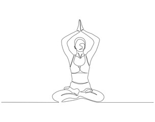 Continuous one line drawing of yoga. Single line drawing illustration of women yoga pose. Yoga, Meditation, Healty body, Relaxtation, International day of peace concept line art. Editable outline.