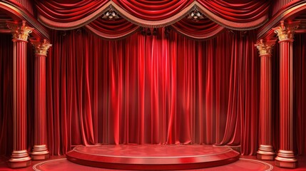 Red stage backdrop with red curtain for theater or opera show