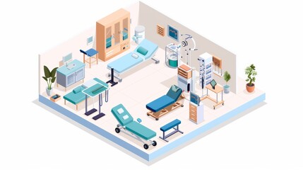 State-of-the-Art Isometric Physiotherapy Clinic with Focus on Knee Rehabilitation Equipment and Treatment Areas
