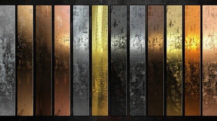 Gold rose, silver, bronze, copper and golden foil texture gradation background set. Vector shiny and metalic gradient collection for border, frame, ribbon, label design.illustration