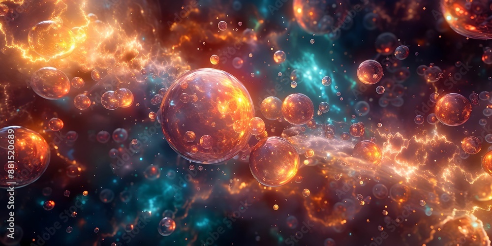 Wall mural a colorful galaxy of bubbles with a blue background. the bubbles are of different sizes and colors, 