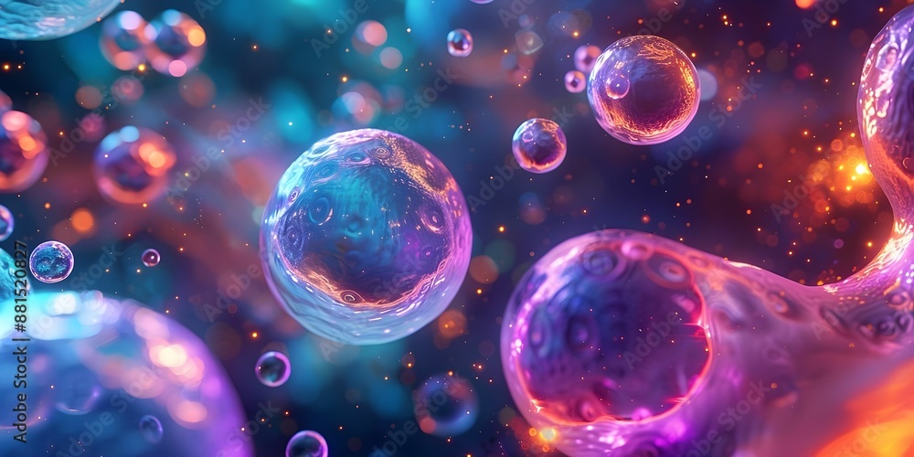 Wall mural a colorful galaxy of bubbles with a blue background. the bubbles are of different sizes and colors, 