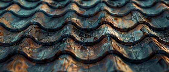 Panoramic close-up, high detail scan of solar roof tile texture, Generative AI