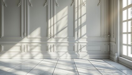 Elegant Room with White Walls and Sunlight