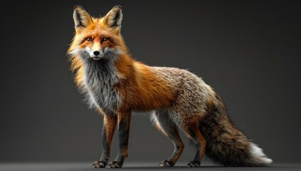Obraz premium Red Fox Standing Against a Gray Background