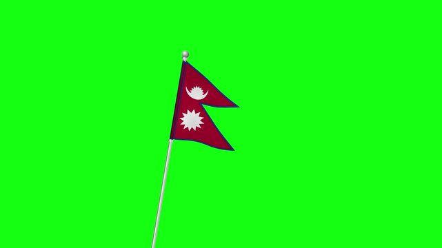 4K NEPAL flag with pole waving on chroma key green screen