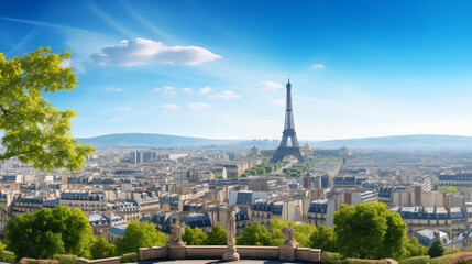 Fototapeta premium City of Lights Skyline: Parisian Skyscrapers Bathed in Daytime Glory