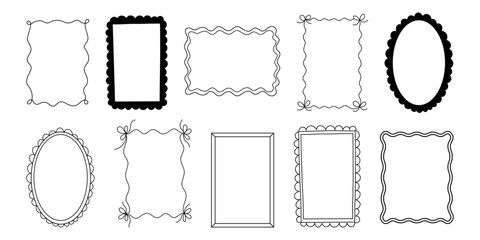 Border frames set. Simple elegant hand drawn illustrations borders. Hand drawn frames different forms doodle