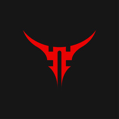 Bull inspired logo design. Mad red bull head isolated on black background