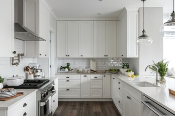 Fototapeta premium Elegant white kitchen with cozy textures and minimalist aesthetic
