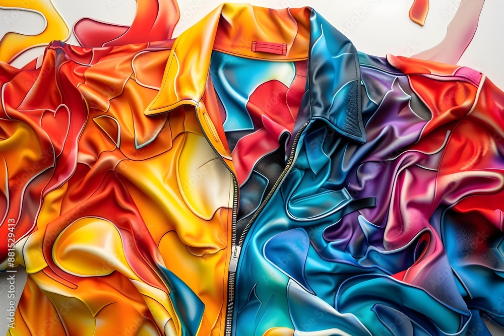 Poster vibrant and fluid abstract art jacket with dynamic colorful patterns and textures