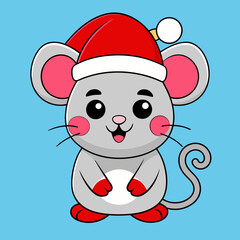 Funny Christmas Mouse Vector art Illustration.