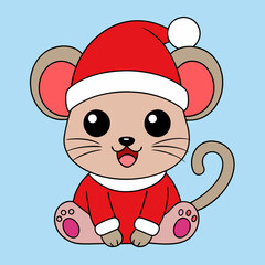 Funny Christmas Mouse Vector art Illustration.