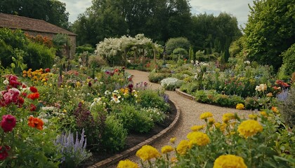 Beautiful garden with hydrangeas in Brittany
