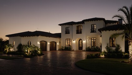Fototapeta premium The front view craftsman style white house night view 186
